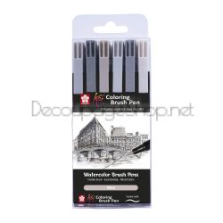 Акварелни Маркери Четка : Sakura Koi : 6 Цвята : Сиви