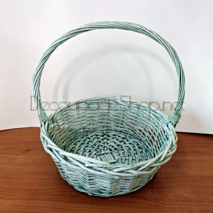 Кръгла плетена кошница бледозелена - голяма кошница 33,0  х 36,0  х 13,0 см