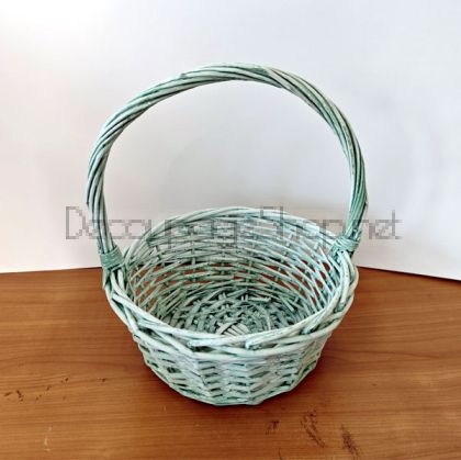Кръгла плетена кошница бледозелена - малка кошница 22,0 х 26,0 х 10,0