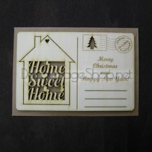 Дървена картичка - Весела Коледа 10 х 15см с крафт плик - KT71