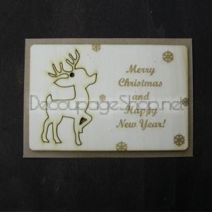 Дървена картичка - Весела Коледа 10 х 15см с крафт плик - KT72 ENGLISH