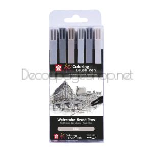 Акварелни Маркери Четка : Sakura Koi : 6 Цвята : Сиви