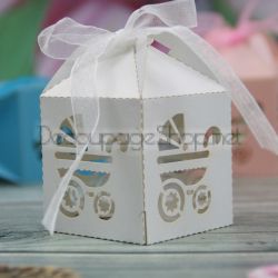 Кутийка количка с панделка, бяла количка - 10бр комплект - 50x50x50 мм