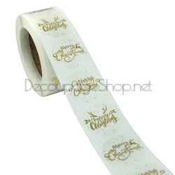 Коледни стикери на ролка, 2.5см / 100бр.прозрачни със злато (G216)