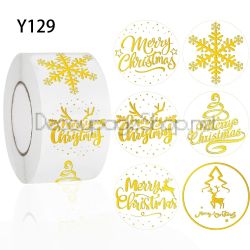 Коледни стикери на ролка, 2.5см / 100бр.прозрачни със злато (Y129)