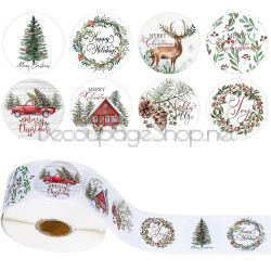 Коледни стикери на ролка, 2.5см / 100бр.бели (K130)