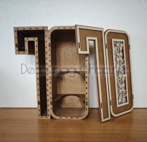 Дървена кутия за бутилка вино във формата на числото 70 - За Юбилей