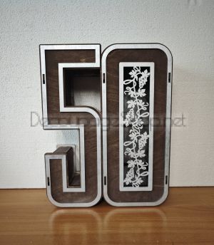 Дървена кутия за бутилка вино във формата на числото 70 - За Юбилей