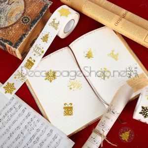 Коледни стикери на ролка, 2.5см / 100бр.прозрачни със злато (Y129)