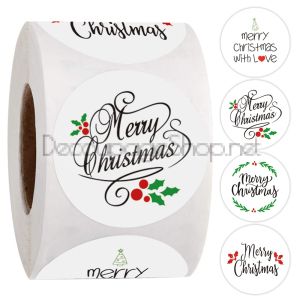 Коледни стикери на ролка, 2.5см / 100бр.бели (Merry Christmas)